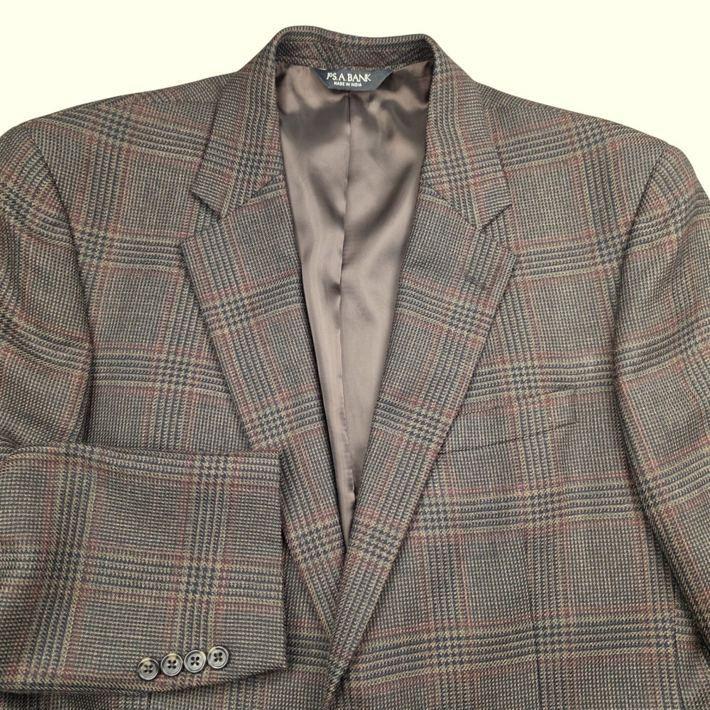 Jos A Bank Mens 42R Brown Glen Plaid 100% Wool 2 Button Sport Coat Blazer